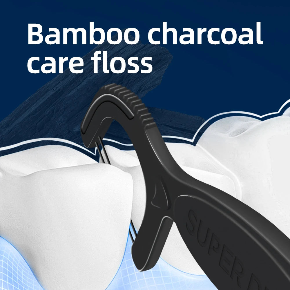 Bamboo Charcoal Double-Line Floss Picks (50/100 pcs)